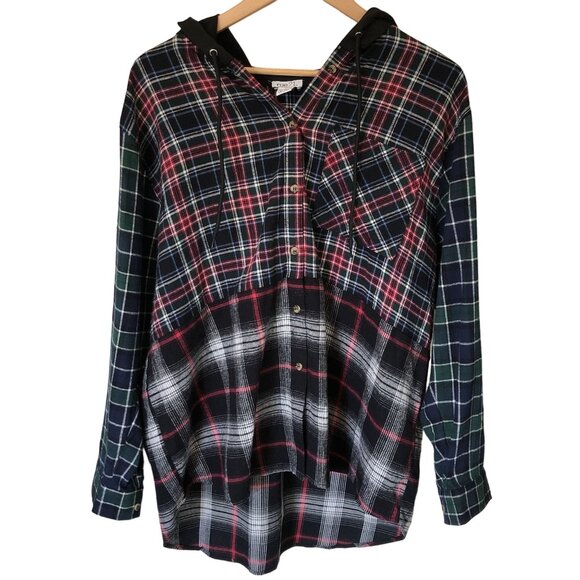 Rue21 Tops - Rue21 Hooded Shirt Womens Large Plaid Button-up Oversized Grunge Emo Losercore